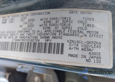 2000 Toyota 4Runner Limited V6 z USA, uszkodzony, nr VIN JT3GN87R2Y0160724